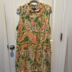 Lands’ End 100% Linen Dress Size 18 Floral Swing Pockets Sleeveless